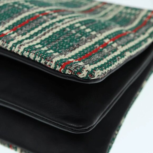 CELINE Trio Large Shoulder Bag Canvas Green Gold Auth 88114V - Picture 11 of 16